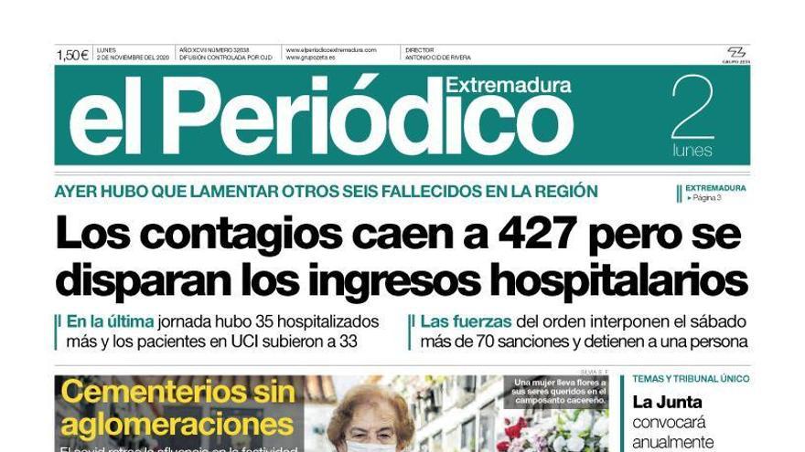 Esta es la portada de EL PERIÓDICO EXTREMADURA correspondiente al día 2 de noviembre del 2020