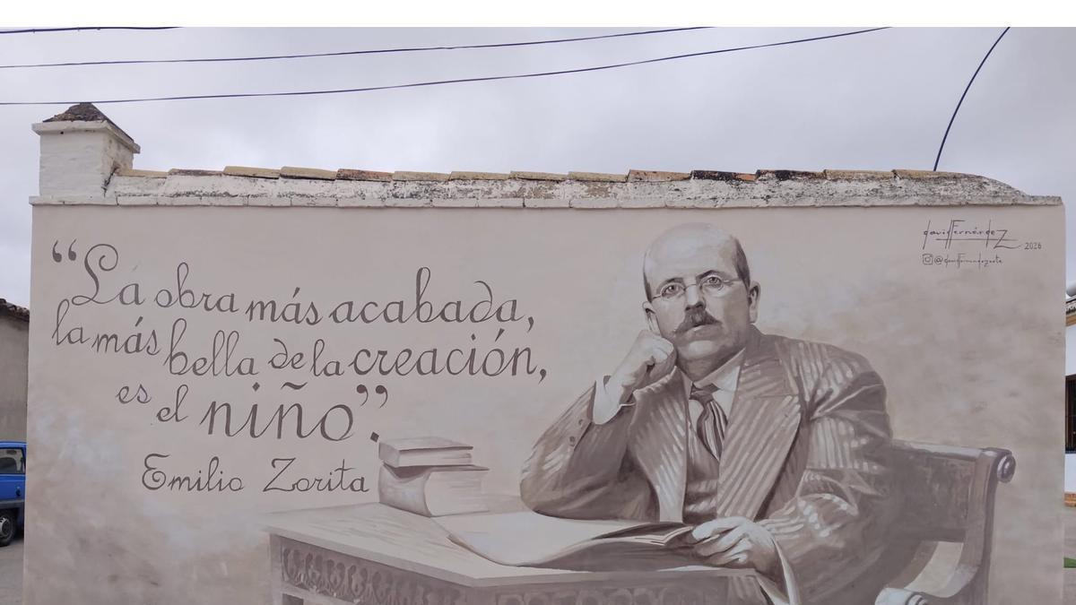 Mural conmemorativo en Requeda dedicado a Emilio Zorita con motivo del centenario de su fallecimiento.