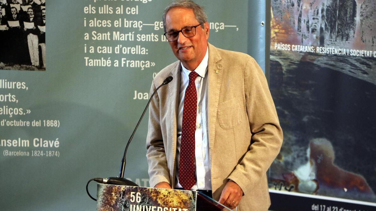 L'expresident de la Generalitat, Quim Torra, durant la seva intervenció a la UCE