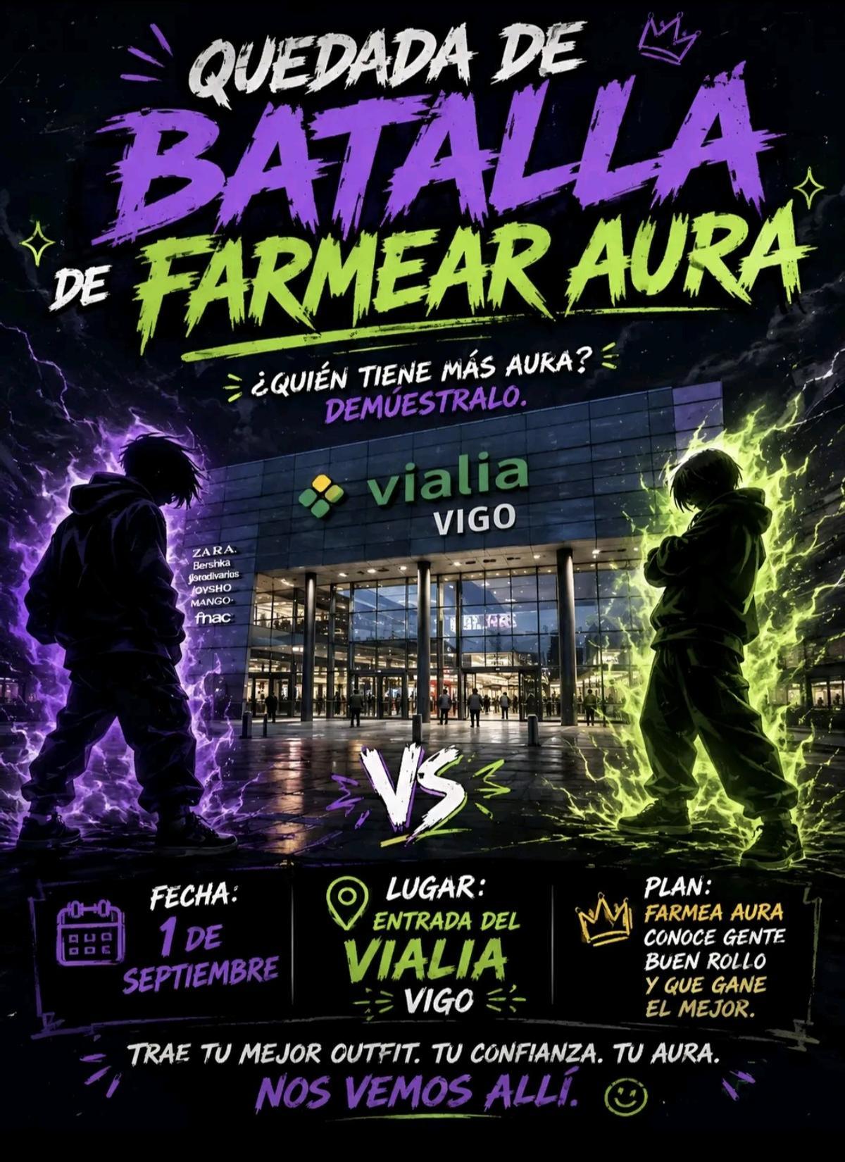 Cartel viral en Tiktok de la batalla de "farmear aura"