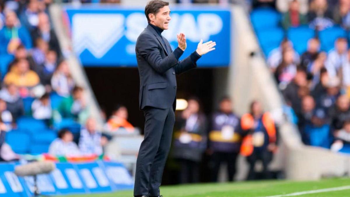 Marcelino, durante la primera parte del Real Sociedad-Villarreal