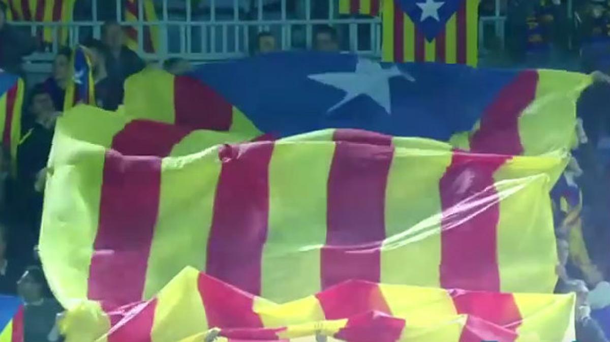 Una gran estelada s’ha colat en l’anunci de la UEFA del Barça-Roma.