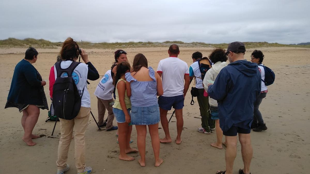 Imagen de archivo de una jornada de divulgación en las playas para informar a los usuarios sobre la presencia de la &quot;píllara das dunas&quot;.