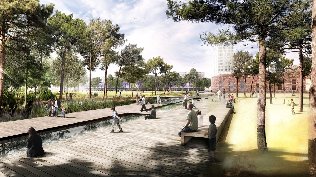 Diseño descartado para evocar el Rec Comtal a su paso por el parque de Glòries