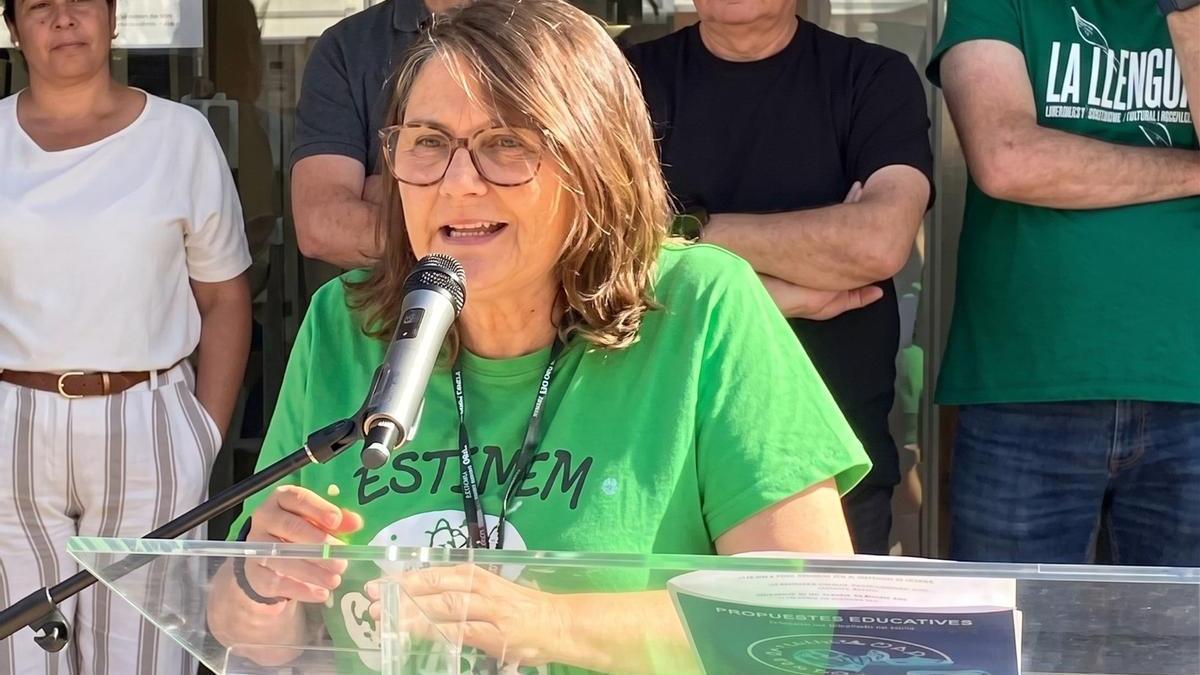 Amparo Medin, con la camiseta verde que se popularizó durante la huelga docente del pasado curso.