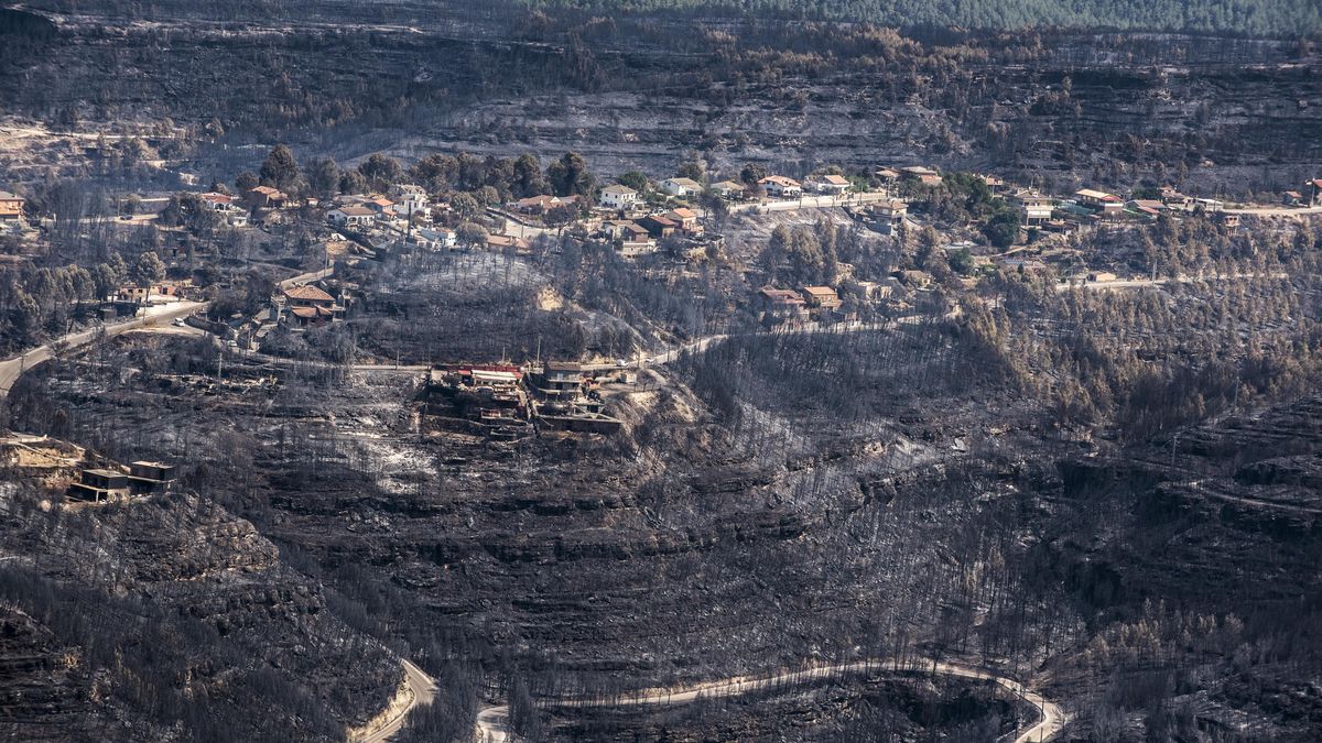 Vista des d'un helicòpter de la zona afectada per l'incendi del Bages