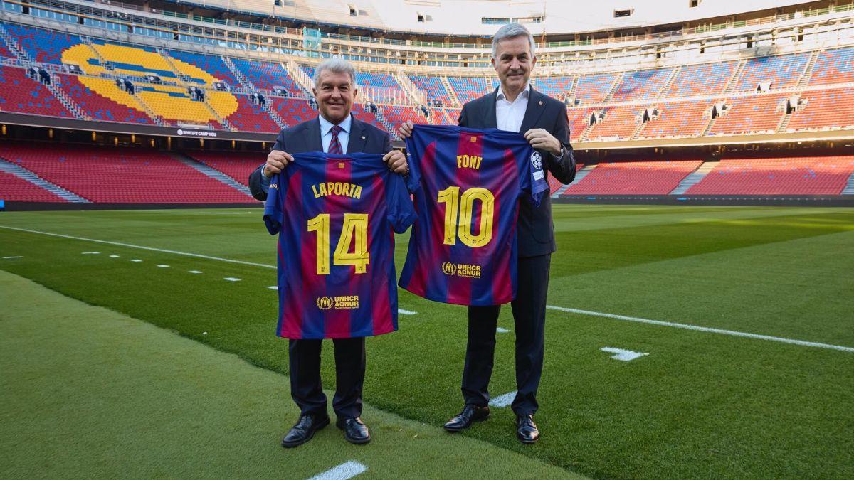 Joan Laporta y Víctor Font posaron para SPORT con camisetas con dorsales significativos. El '14' de Cruyff para Laporta y el '10' de Messi para Font
