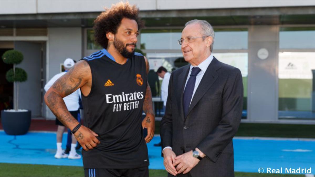 Marcelo Vieira y Florentino Pérez, capitán y presidente del Real Madrid, respectivamente, en el inicio de la temporada 2021/22