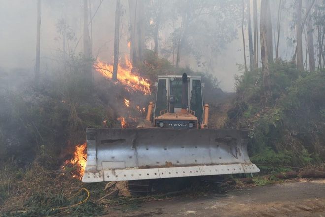 Espectacular incendio forestal en Meaño