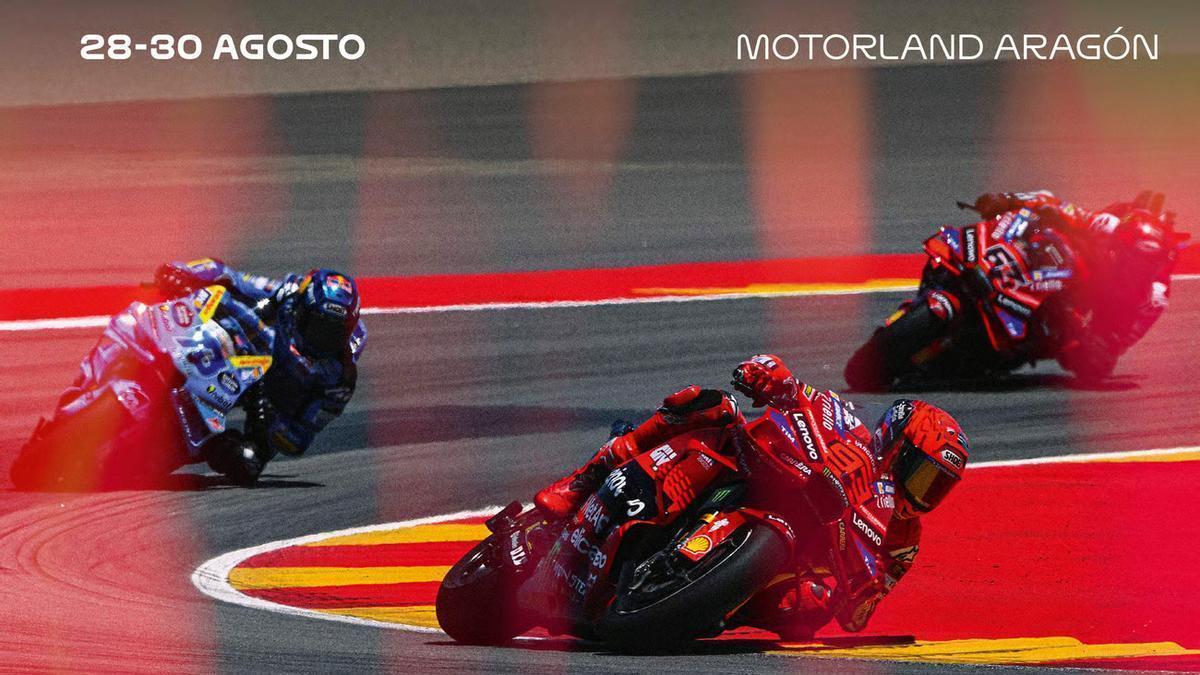 Bagnaia y los hermanos Márquez, protagonistas del cartel oficial del GP de Aragón 2026