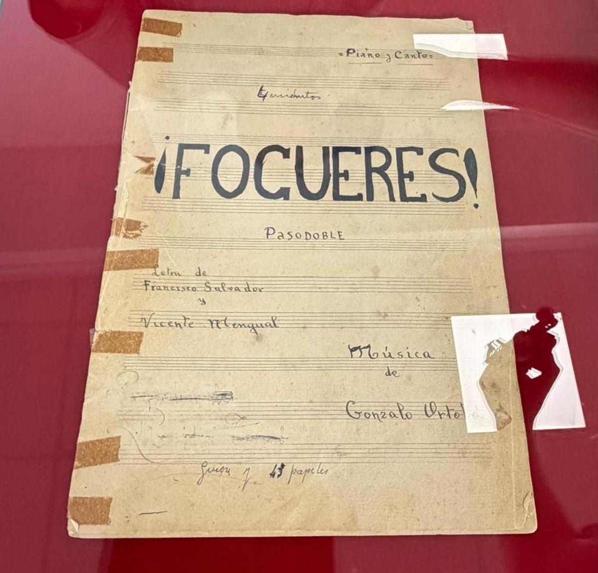 La partitura original de 1952 del pasodoble "Fogueres"