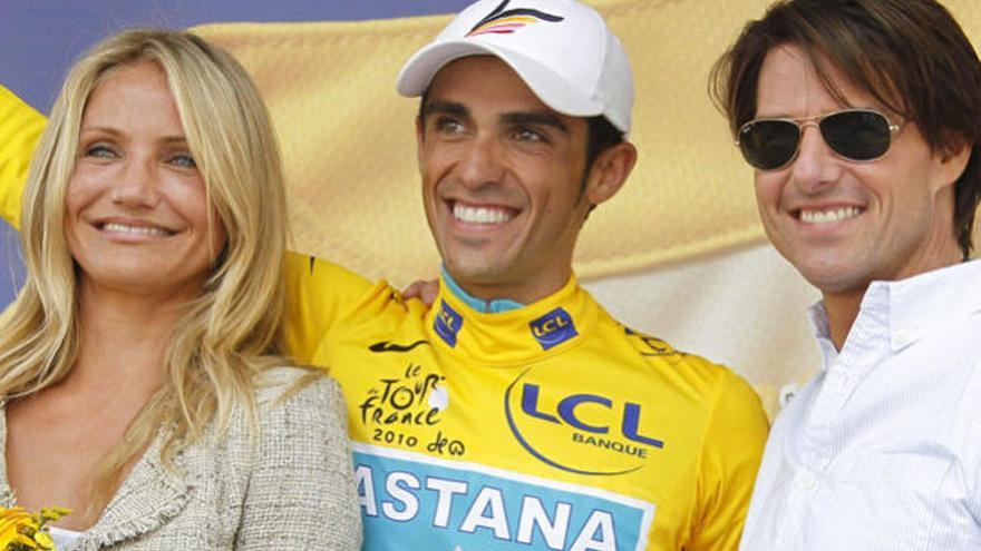 Tom Cruise y Cameron Díaz, con Contador en el podio