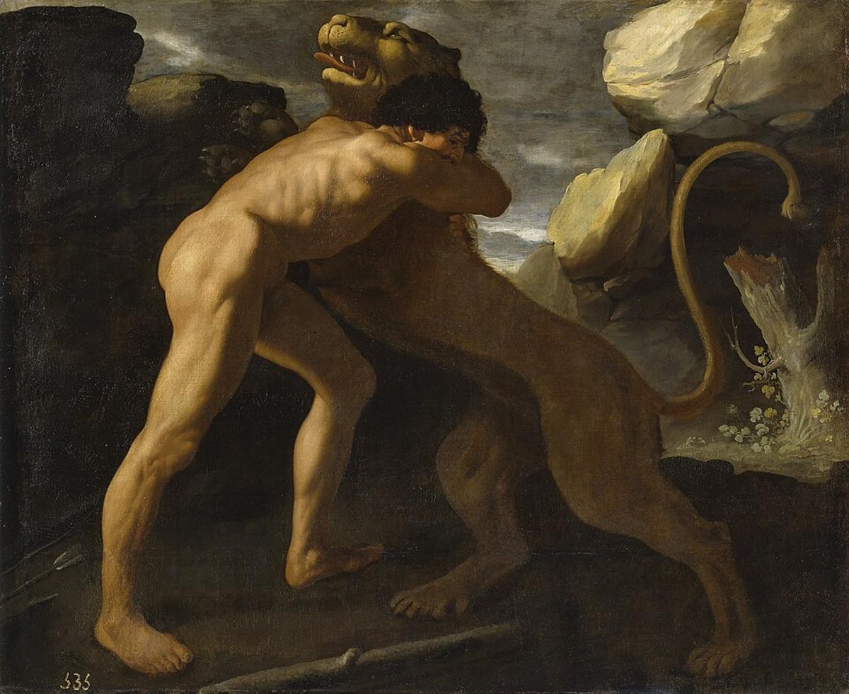 Hércules lucha con el león de Nemea.