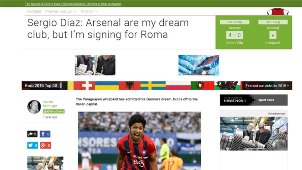 Sergio Díaz confesó hace un año que su sueño era jugar en el Arsenal