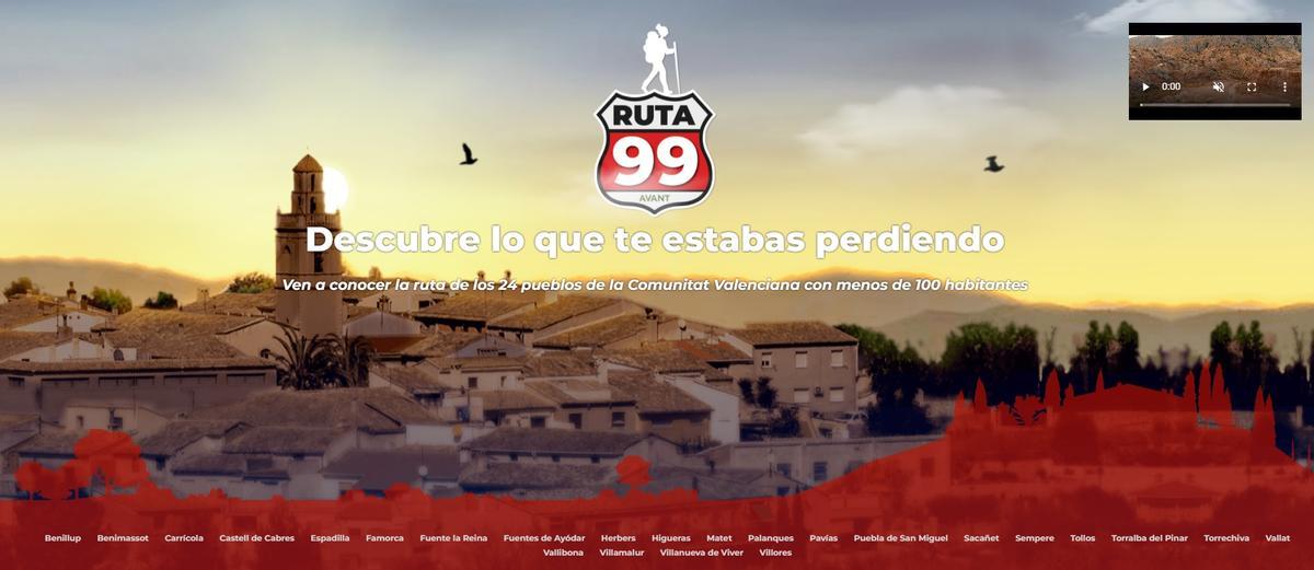 Portada de la página web oficial de la Ruta 99, que está activa desde este martes.