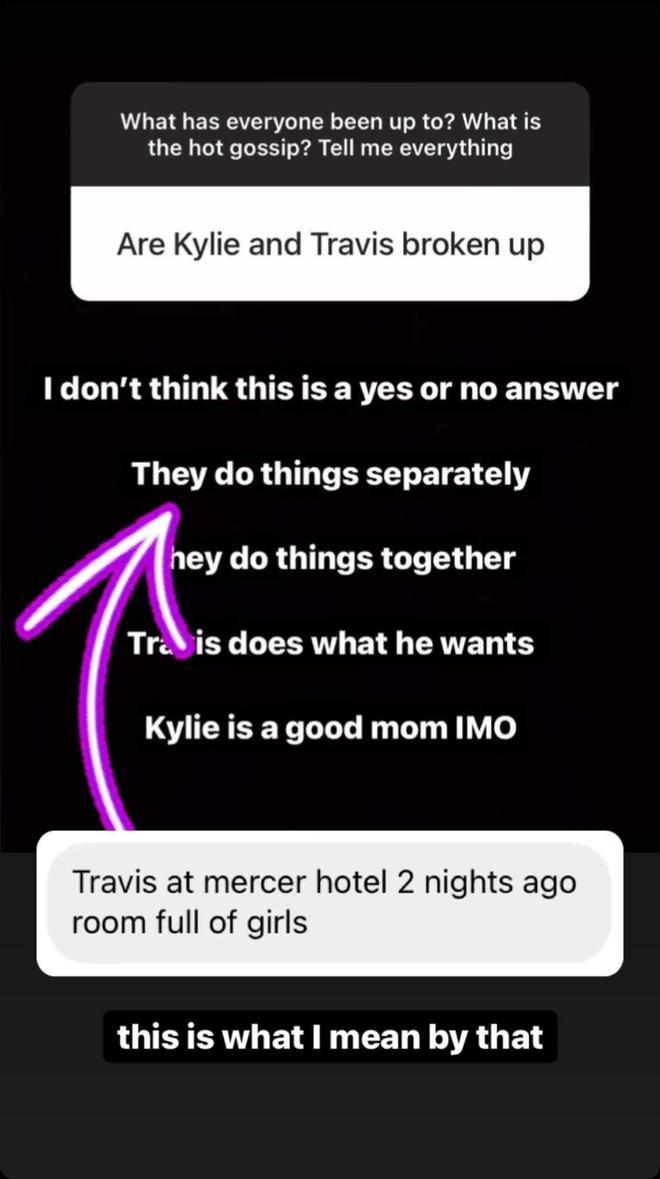 Captura de DeuxMoi sobre la relación de Kylie Jenner y Travis Scott