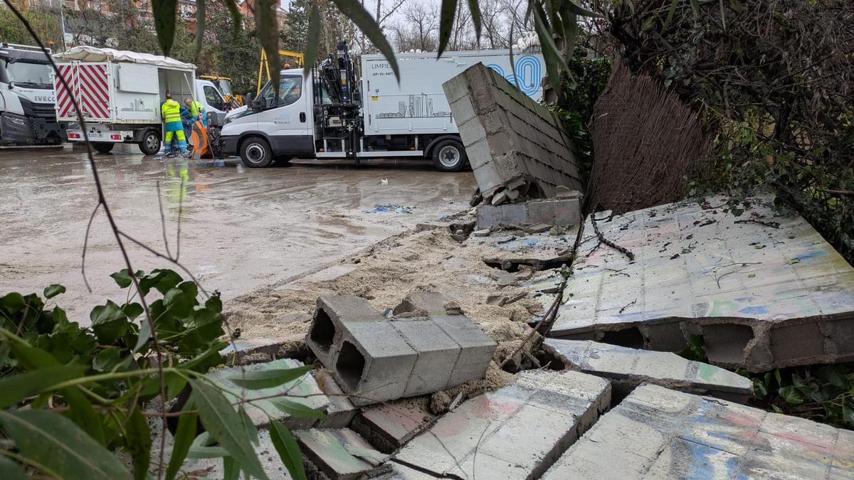 Imagen del muro derribado sobre el jardín tomada por los vecinos.