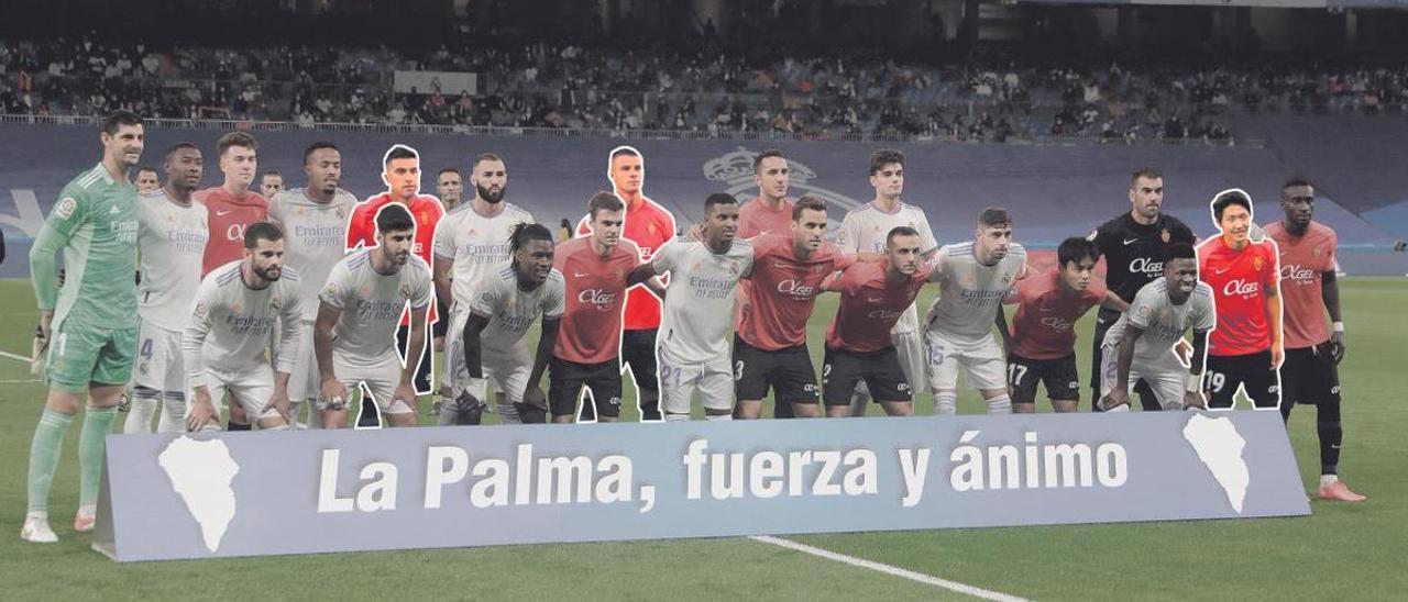 Los futbolistas del Madrid y del Mallorca posaron juntos a favor de La Palma.