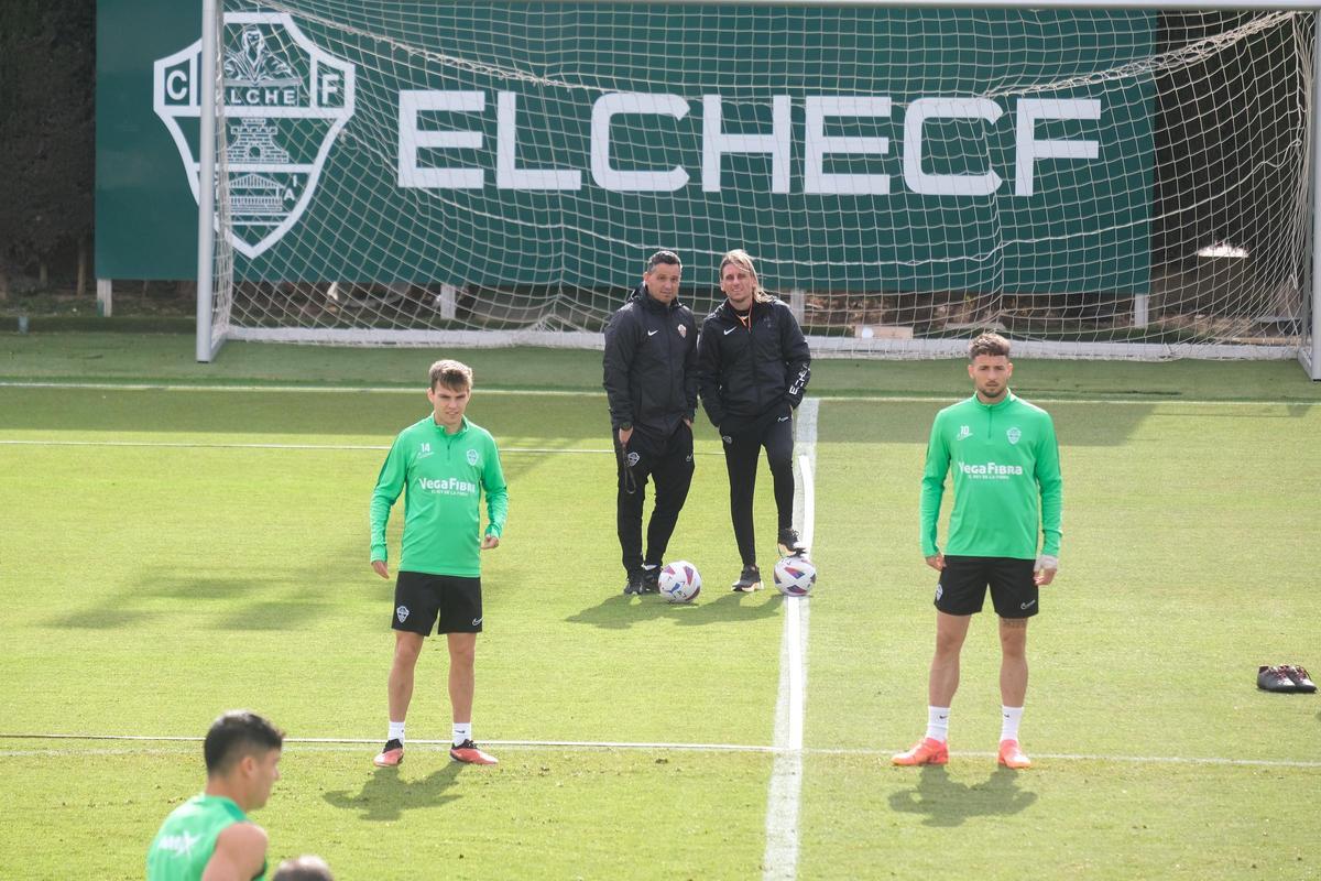 Beranger, junto a Sebastián Beccacece, en un entrenamiento del año pasado