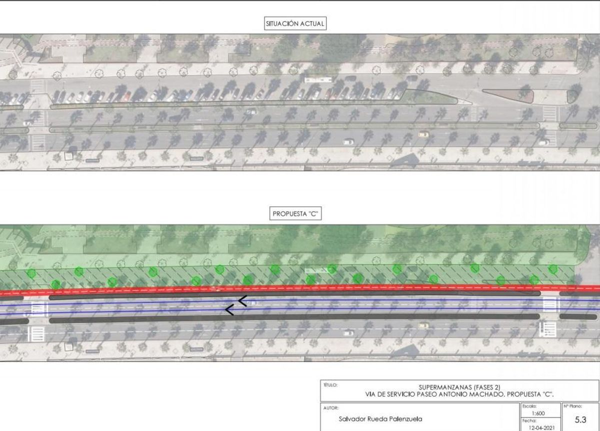 Propuesta para eliminar el carril de servicio del Paseo Marítimo Antonio Machado.