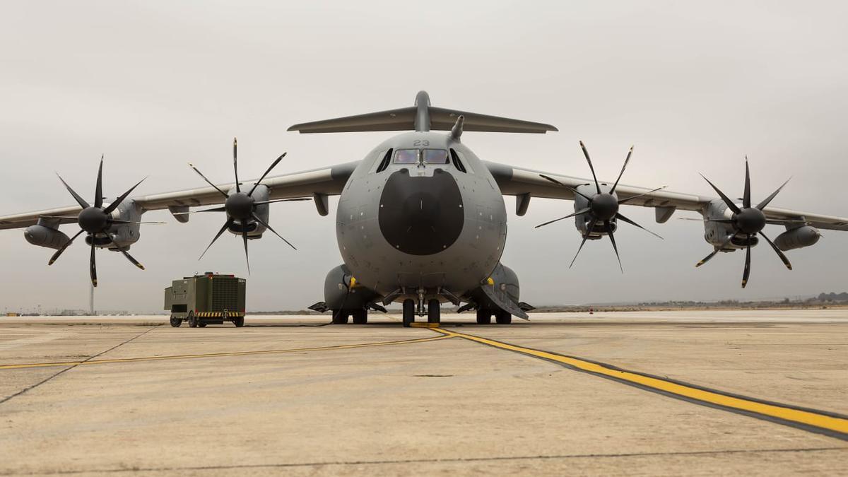 Un Airbus A400M Atlas del Ala 31 del Ejército del Aire en Zaragoza.