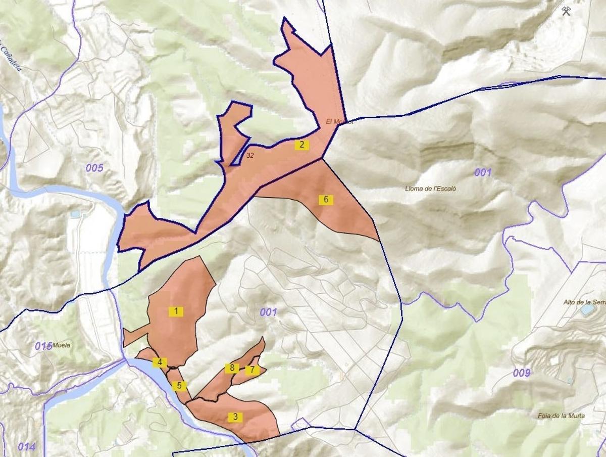 Mapa de los terrenos a subasta en el Montot.