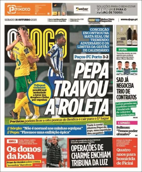 Portada O JOGO sábado 31 octubre 2020