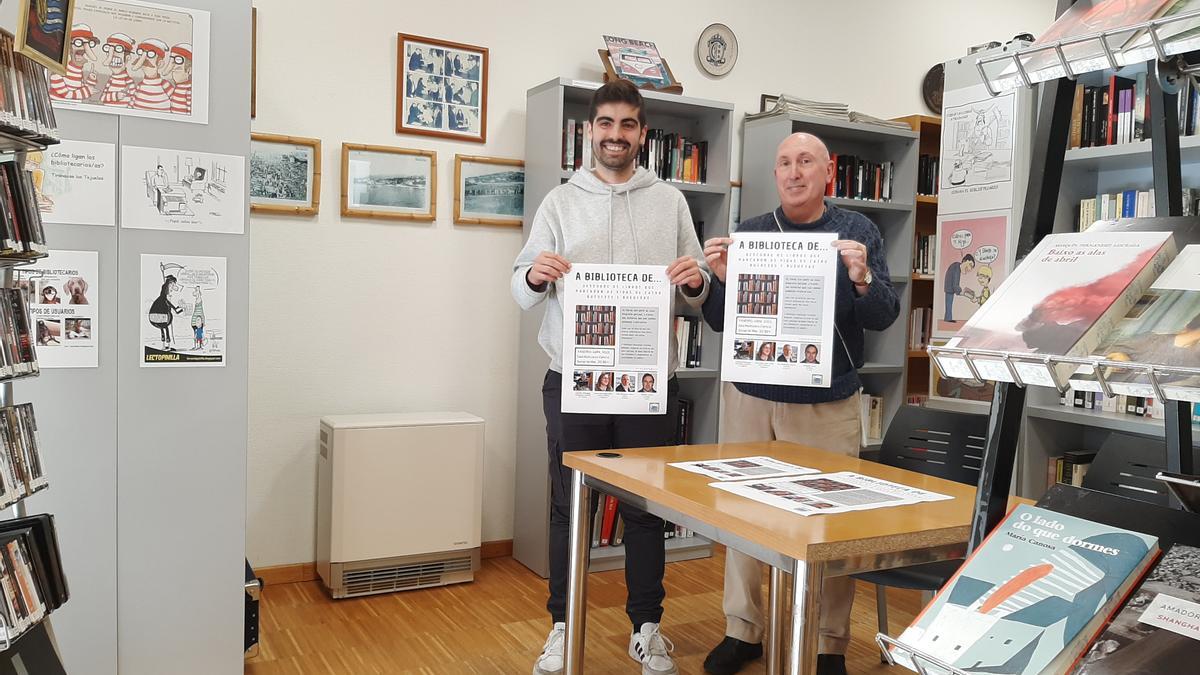 El concejal de Patrimonio e Bibliotecas, Alberto Moital, y el bibliotecario de Bueu, José Ramón Núñez, hoy en la presentación.