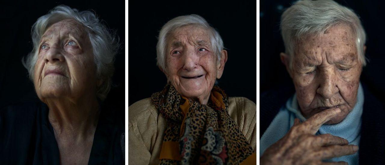 Las ourensanas Hilda, Leonor y Filomena, de 101, 103 y 102 años, doblegaron al coronavirus. / BRAIS LORENZO