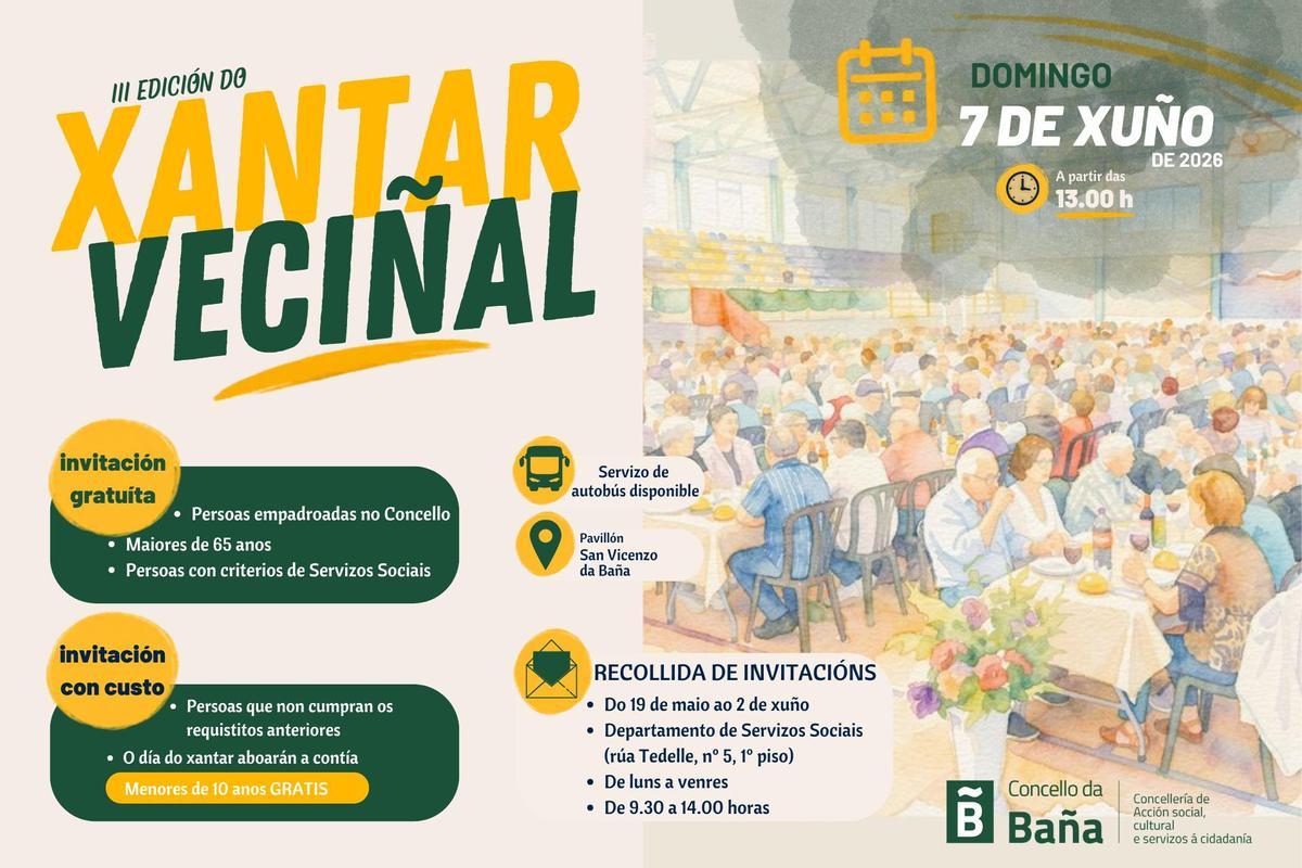 Cartel promocional do terceiro Xantar Veciñal da Baña.
