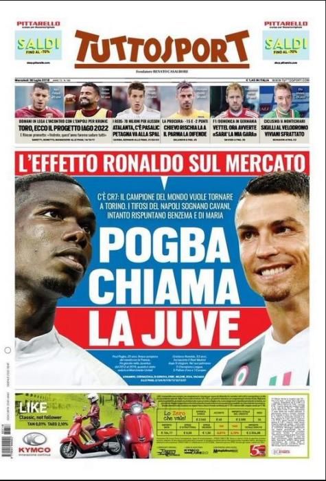 Portada TUTTOSPORT miércoles 18 de julio de 2018