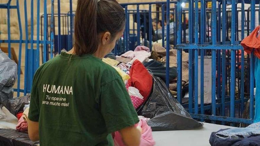 Una trabajadora en la planta de clasificación de Humana.