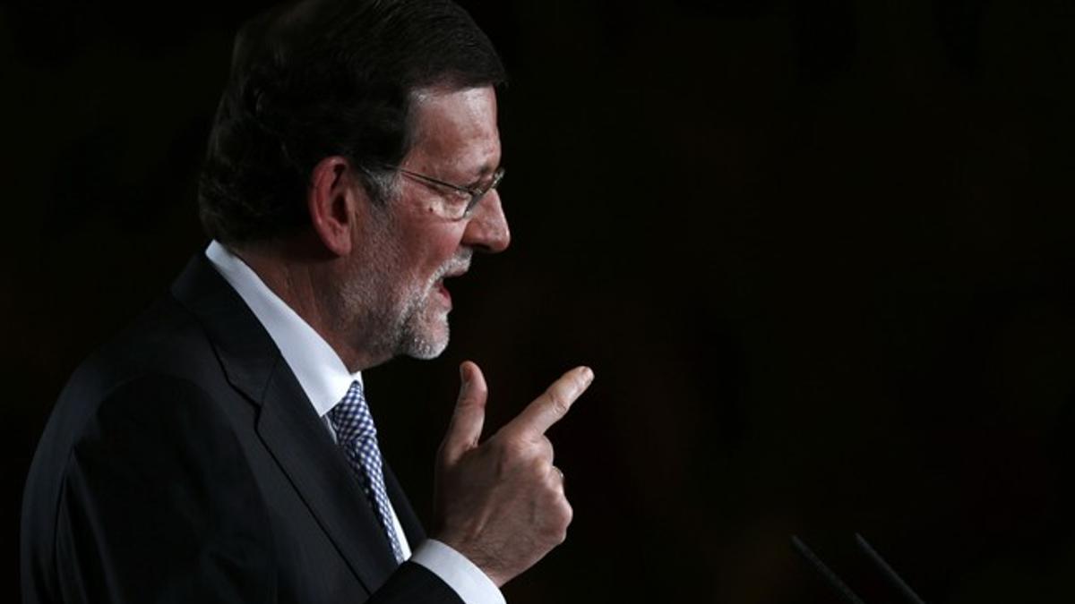 Rajoy, durante la rueda de prensa en el Palacio de la Moncloa.