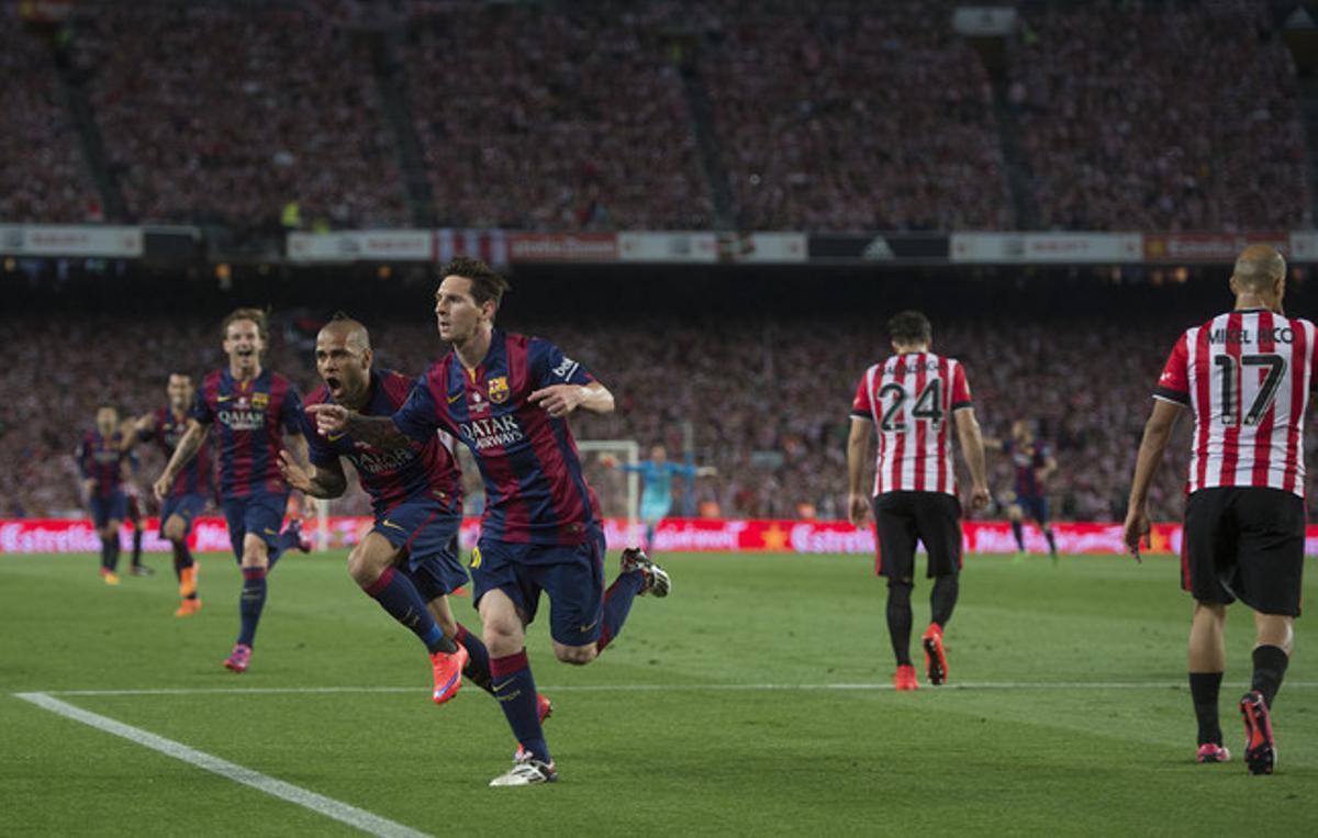 Messi celebra el primer gol del Barça davant l’Athletic en la final de la Copa del Rei.