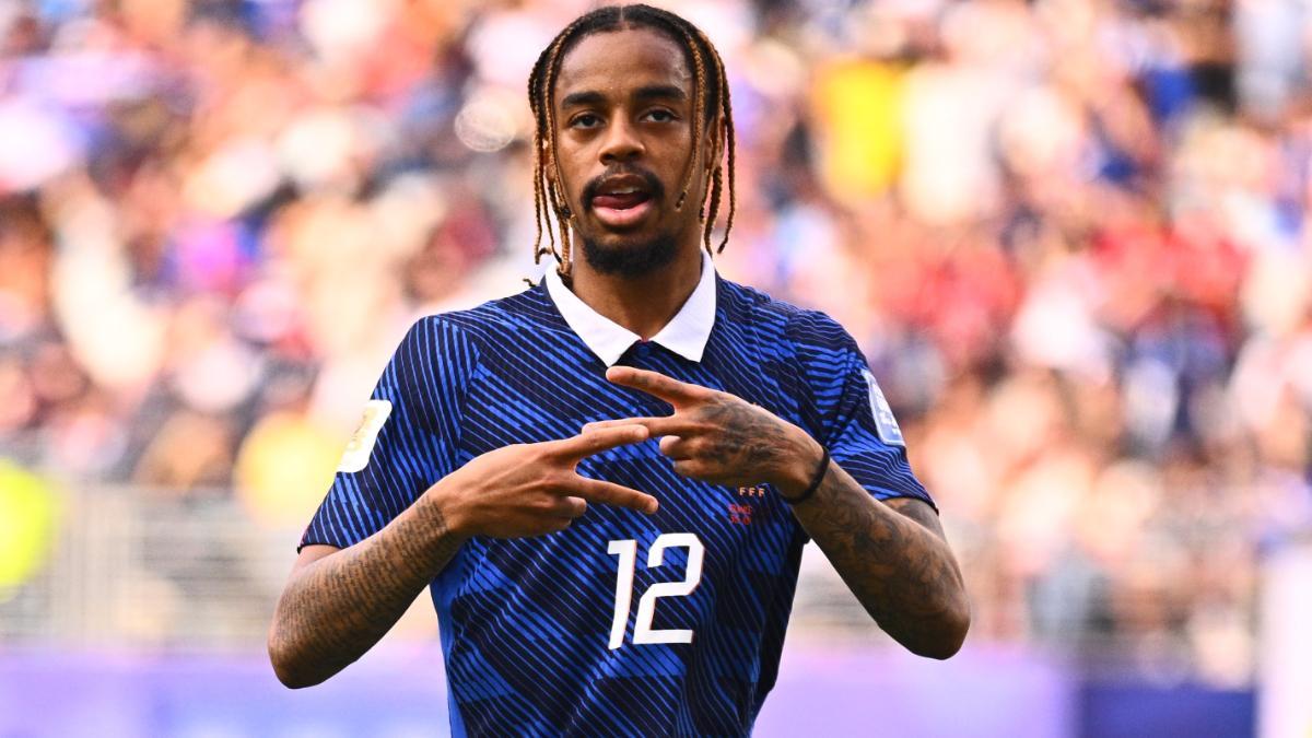 Bradley Barcola celebra un gol en el Mundial