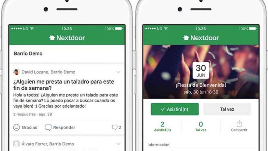 Dos ejemplos de la aplicaciÃ³n mÃ³vil Nextdoor, que estÃ¡ en castellano y catalÃ¡n.