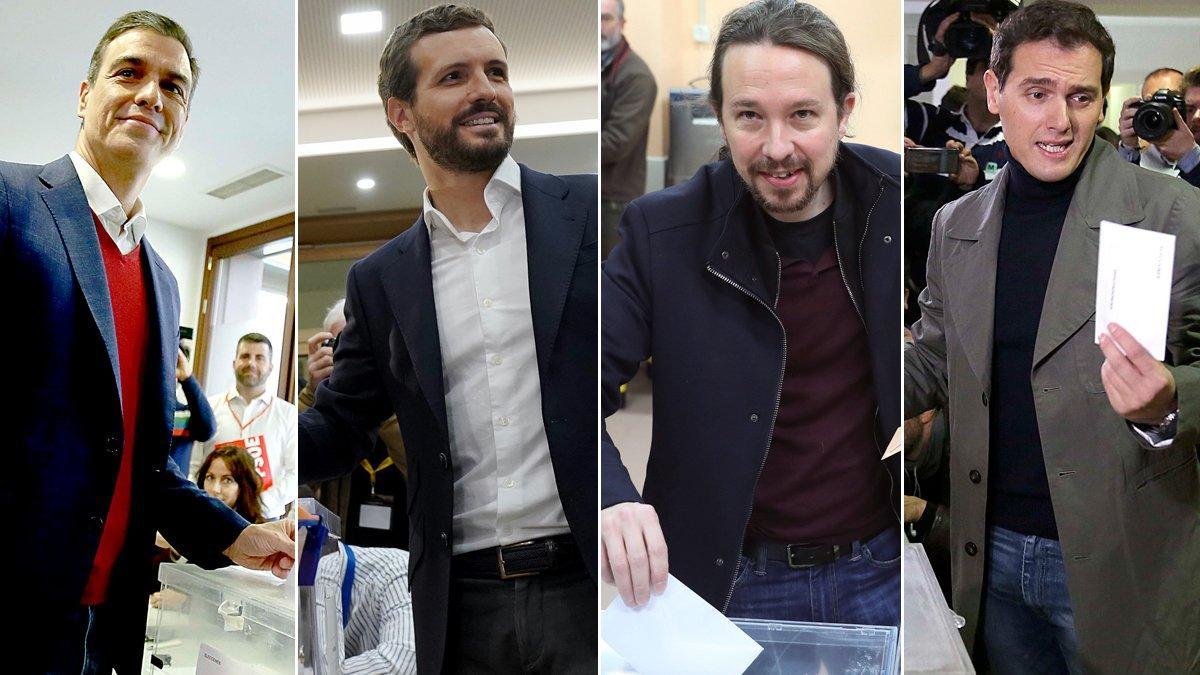 Pedro Sánchez, Pablo Casado, Pablo Iglesias y Albert Rivera votan el 10-N