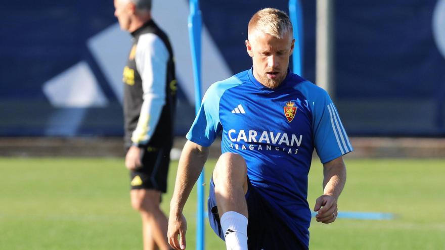 Lecoeuche, en un entrenamiento con el Real Zaragoza en esta semana.