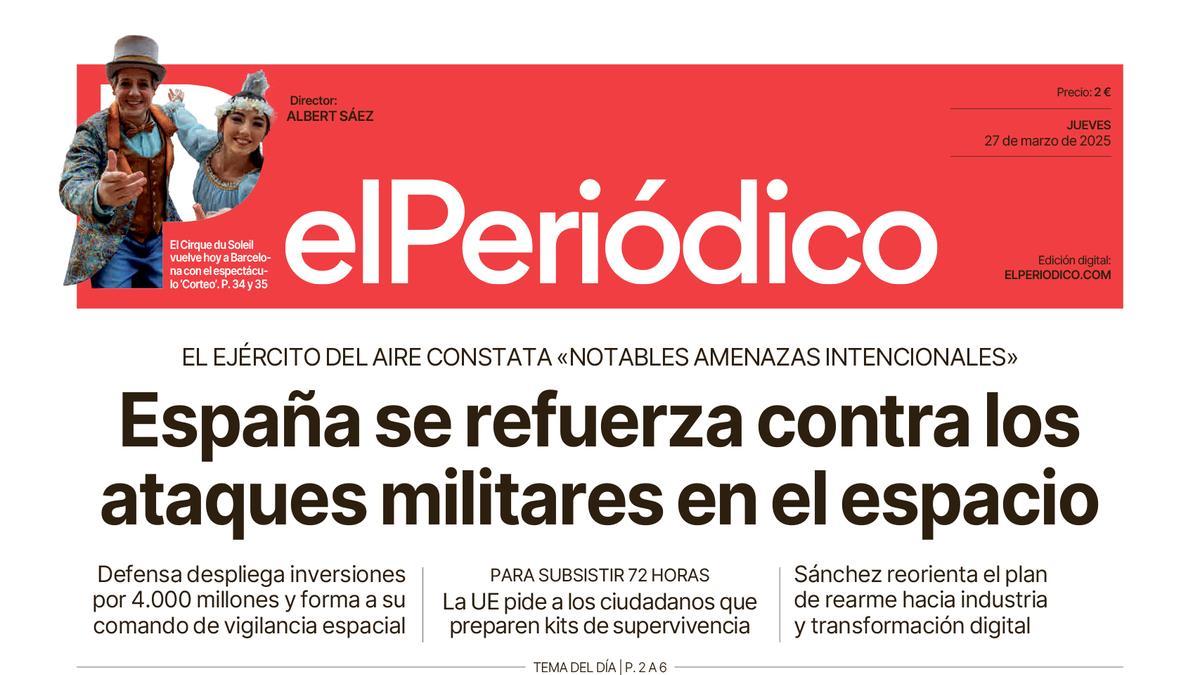 La portada de EL PERIÓDICO del 27 de marzo de 2025