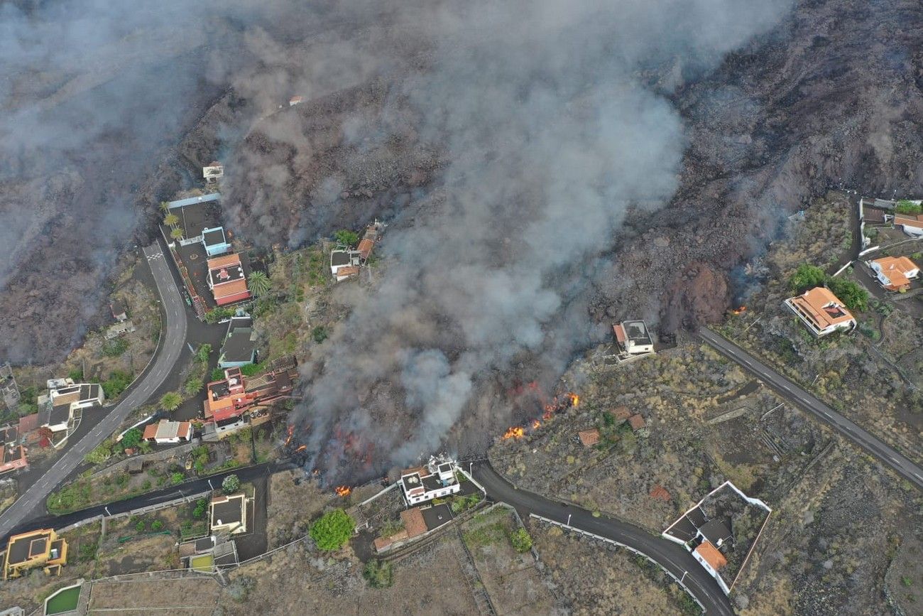 El avance de la lava del volcán de La Palma, a vista de pájaro en el décimo día de erupción