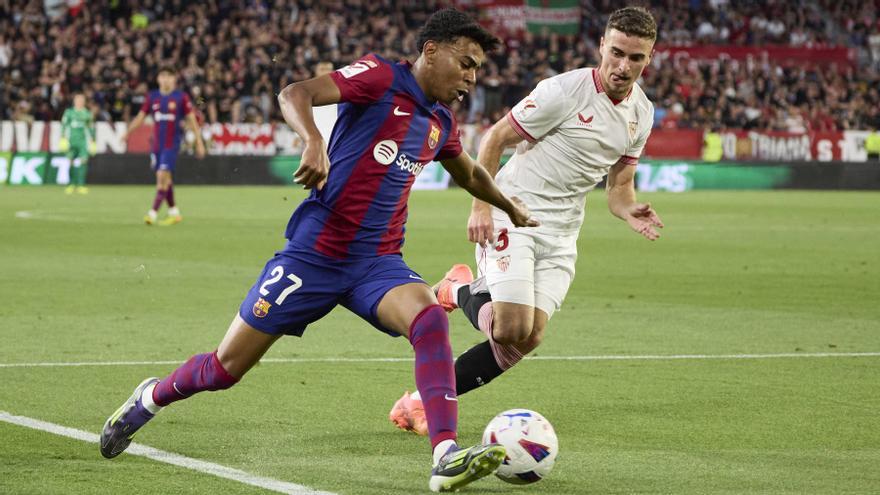 Lamine Yamal en el último Sevilla - Barça.