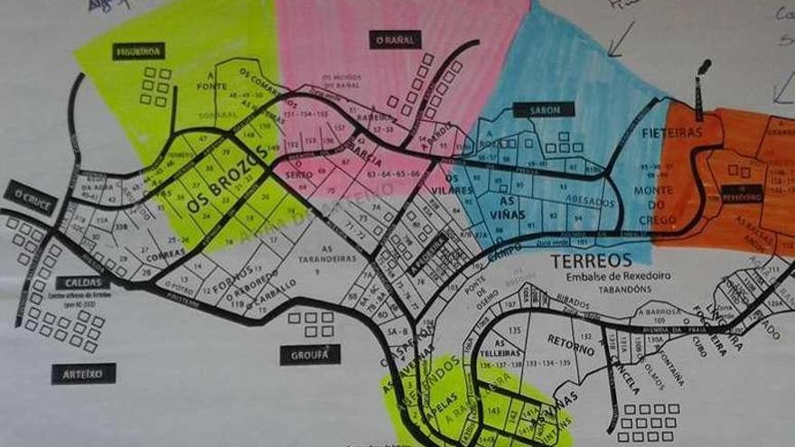 Mapa elaborado por Xabier Maceiras con los topónimos.