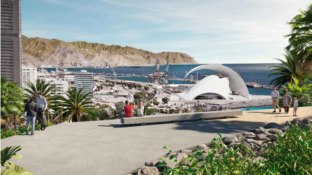 Infografía en la que se muestra el futuro mirador que se creará en el Palmétum, en Santa Cruz de Tenerife.