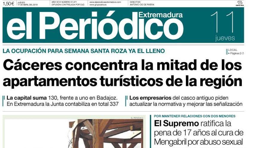 Esta es la portada de EL PERIÓDICO EXTREMADURA correspondiente al día 11 de abril del 2019