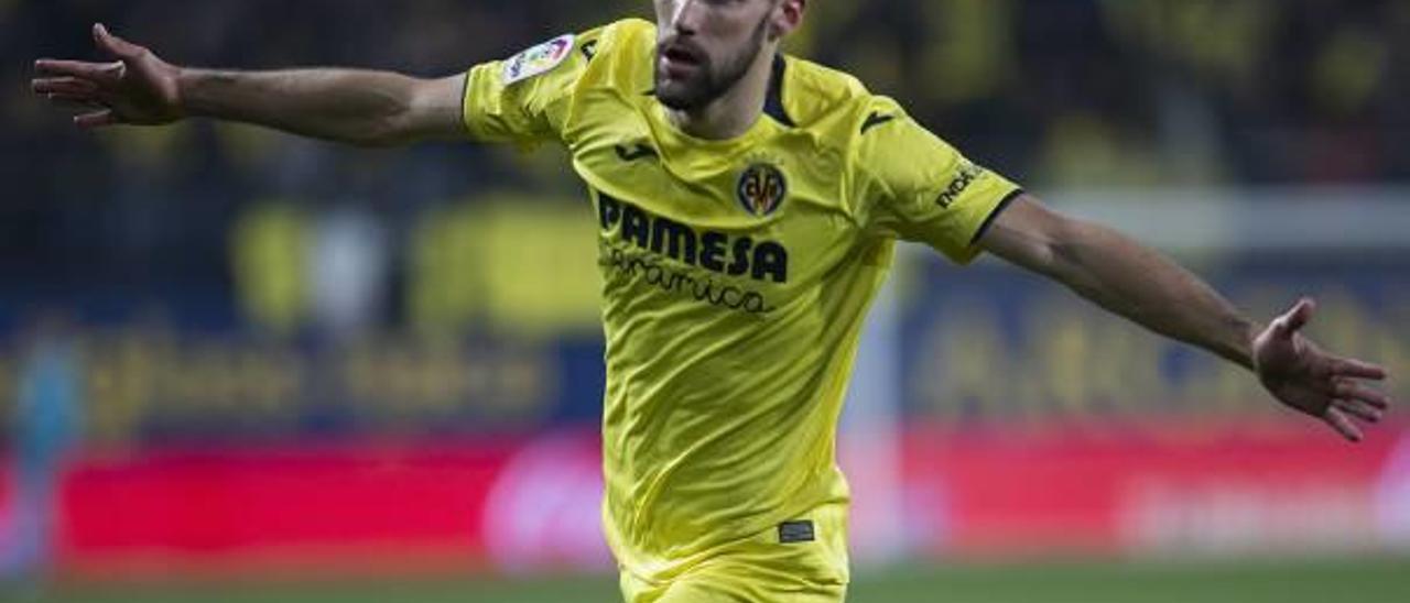 Pedraza celebra su gol ante el Sevilla, el pasado domingo en el Estadio de la Cerámica.