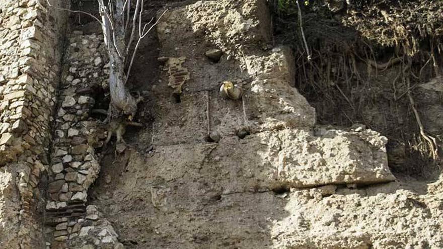 El derrumbe de una parte de la muralla de Badajoz obliga a cerrar los Jardines de la Galera