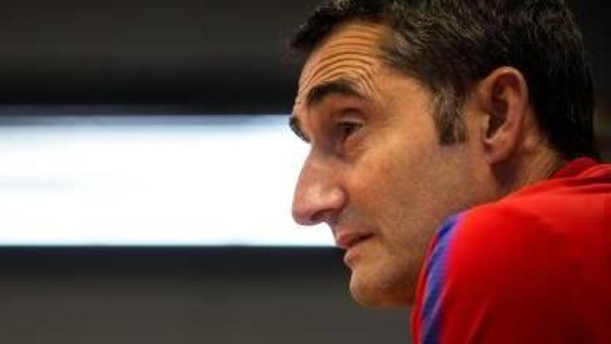 Ernesto Valverde, durant la roda de premsa d&#039;ahir