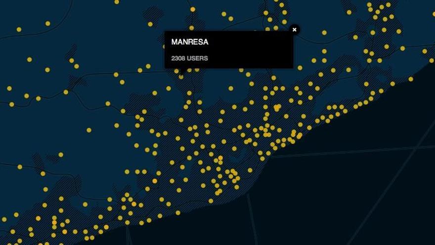 Mapa amb els municipis on hi ha usuaris registrats