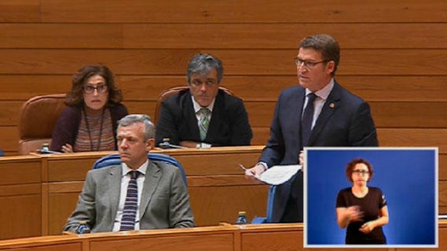 Feijóo, hoy, en el Parlamento de Galicia.