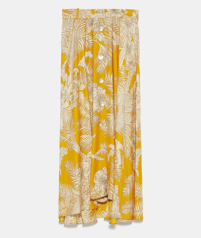 La falda mostaza con estampado floral, de Zara